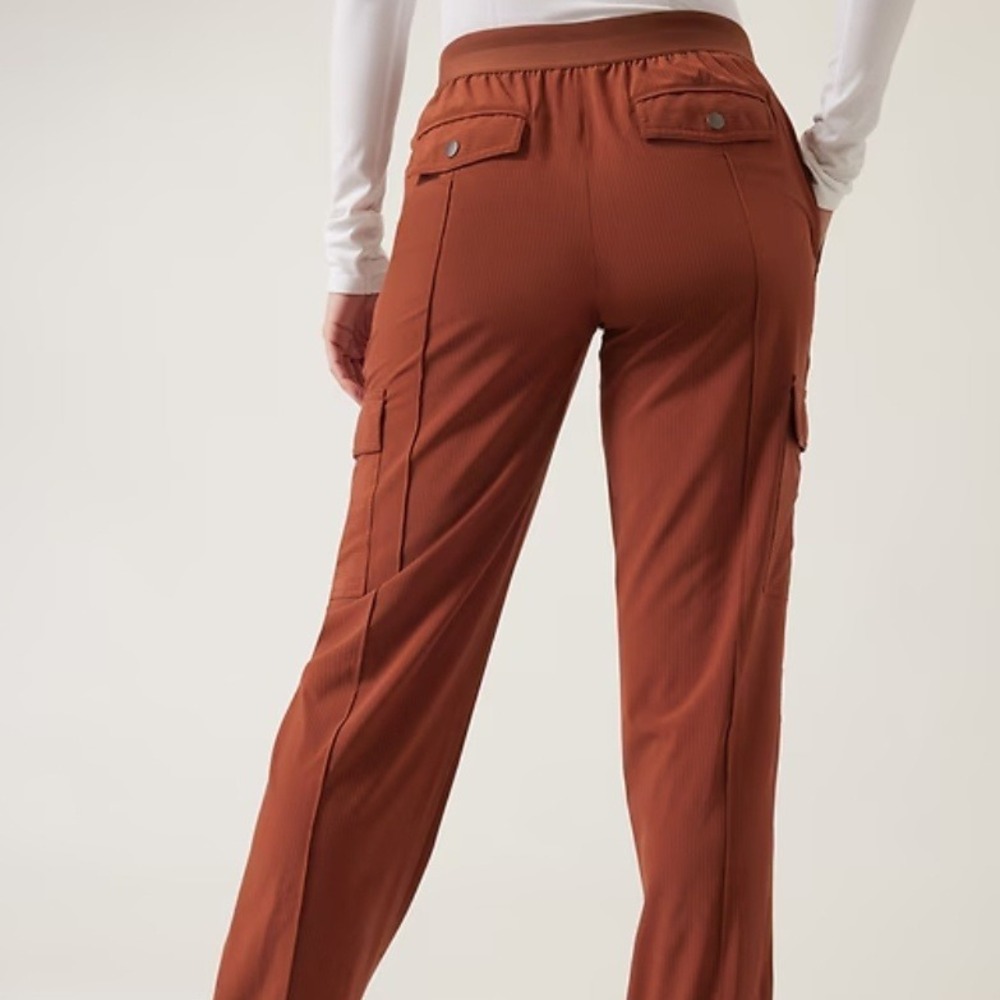 Athleta Vienna Cargo Pant Sz 6T Tall Rust Brown Stripe Tech Pull On - Picture 2 of 10
